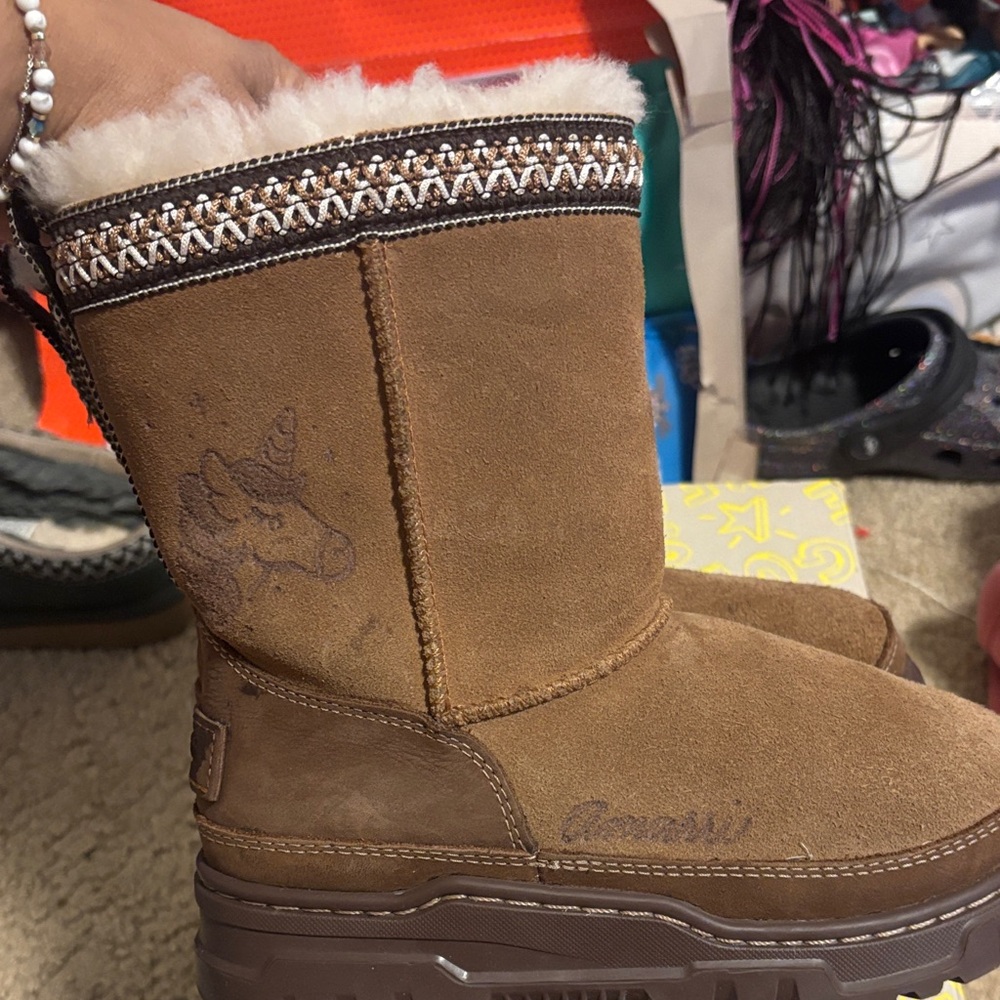 UGG Tan Kids Boots with Unicorn Embroidery